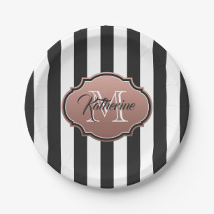 Assiettes En Carton Monogramme noir et blanc