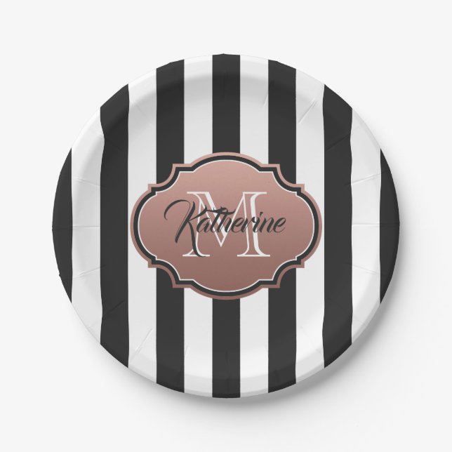 Assiettes En Carton Monogramme noir et blanc (Devant)