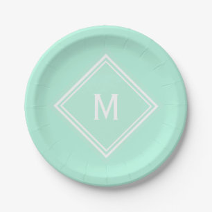 Assiettes En Carton Monogramme Personnalisé Vert Pale Mint Design Mode