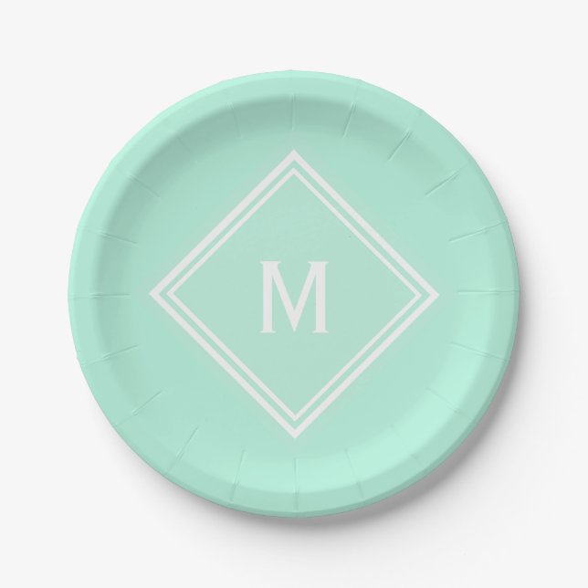 Assiettes En Carton Monogramme Personnalisé Vert Pale Mint Design Mode (Devant)