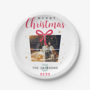 Assiettes En Carton Monogramme Photos de Noël, élégante, fête personna