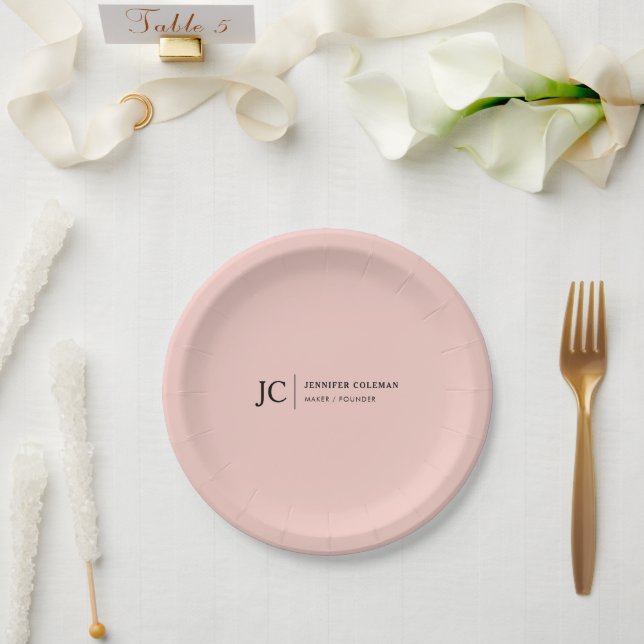 Assiettes En Carton Monogramme professionnel minimaliste Logo rose pâl (Mariage)