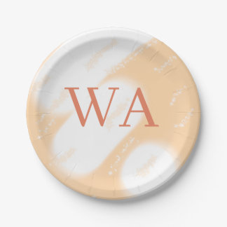 Assiettes En Carton Monogramme rétro gras blanc orange pêche pastel no