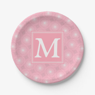 Assiettes En Carton Monogramme rose cercles motif