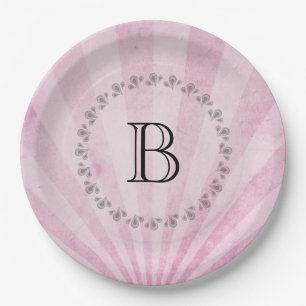 Assiettes En Carton Monogramme rose soleil Shabby Texture