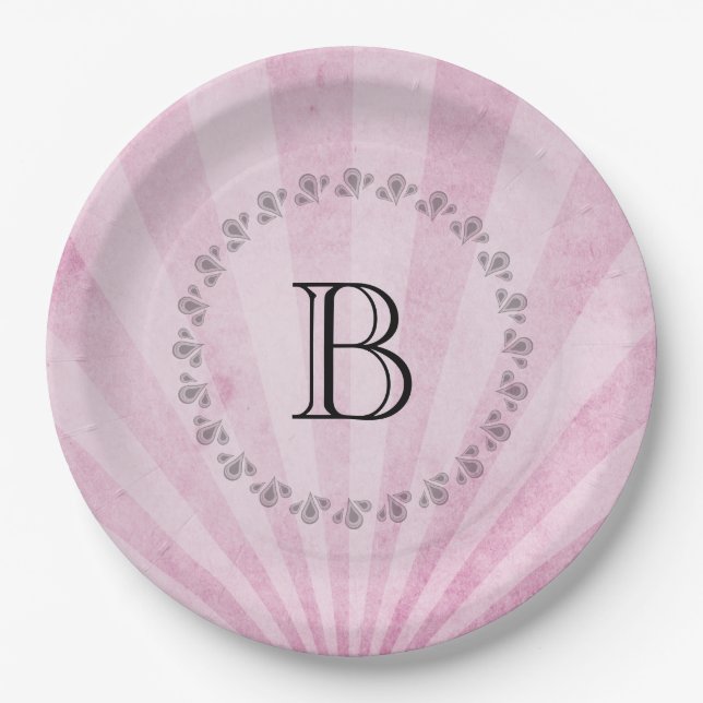 Assiettes En Carton Monogramme rose soleil Shabby Texture (Devant)