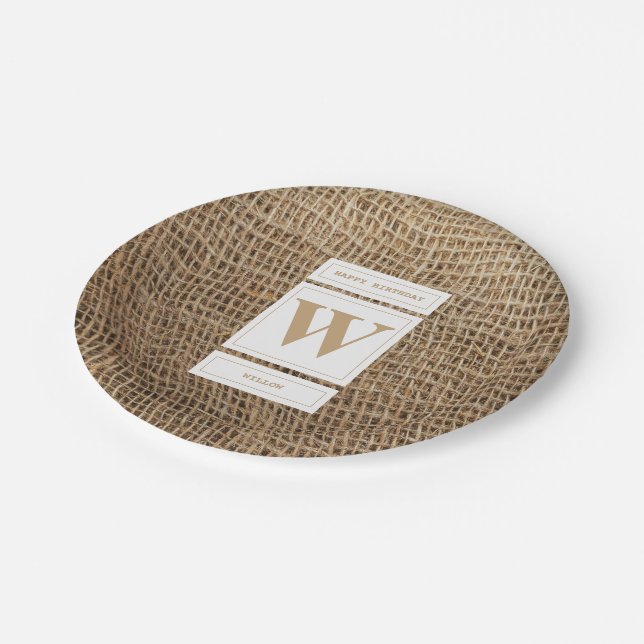 Assiettes En Carton Monogramme Russe de Burlap initial (Angle)