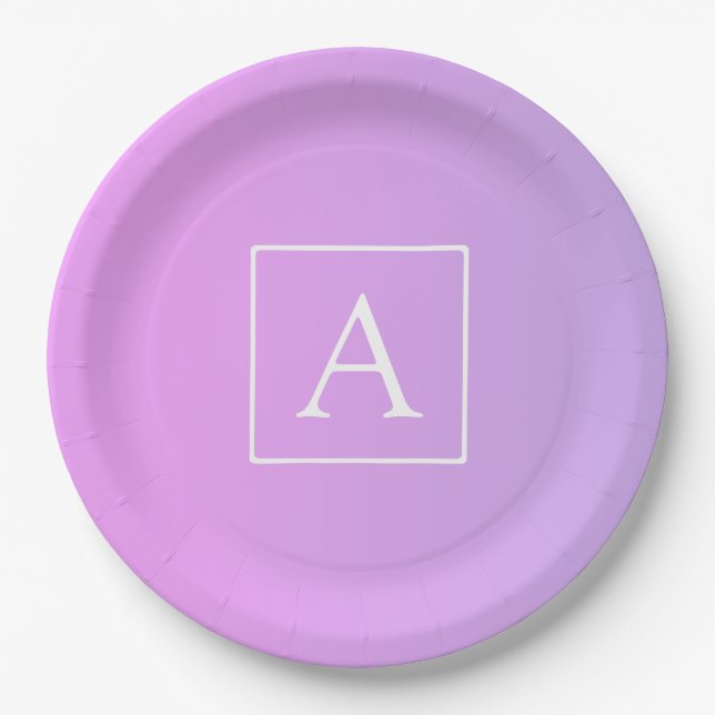 Assiettes En Carton Monogramme simple | Ombre subtil rose/violet (Devant)
