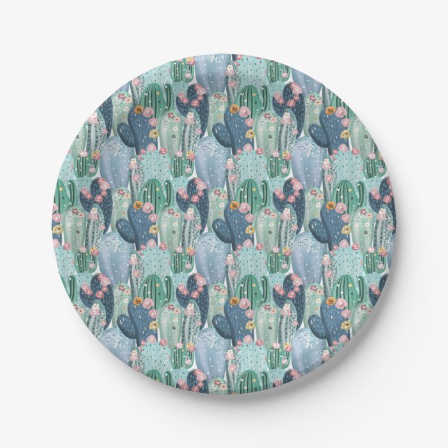 Assiettes En Carton Monogramme | Soft Patel Cactus Motif (Devant)