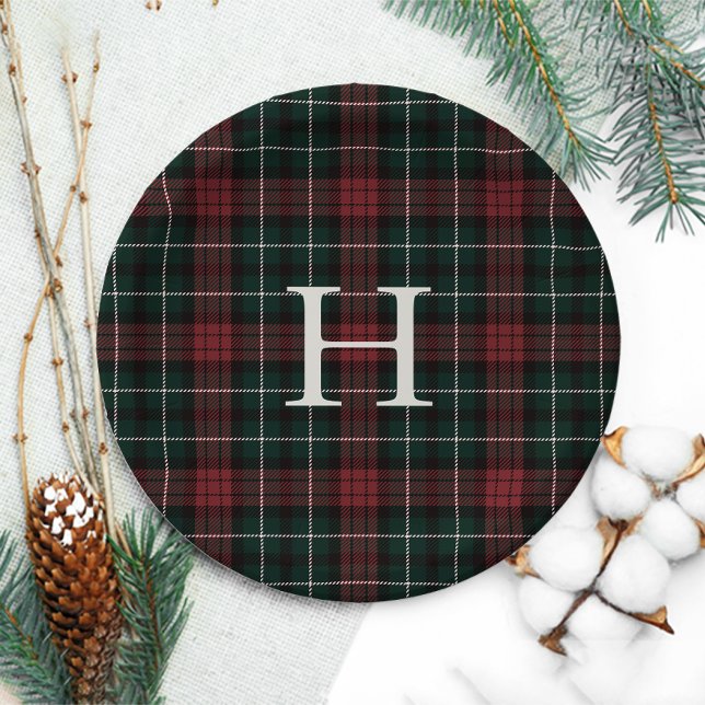 Assiettes En Carton Monogramme Tartan de vacances (Créateur téléchargé)