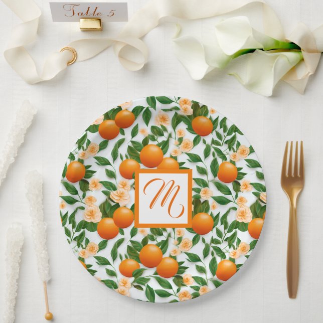 Assiettes En Carton Monogramme Valencia Orange Blossom (Mariage)