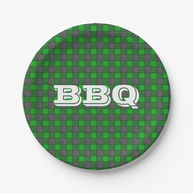 Assiettes En Carton Monogramme vert barbecue Vérifier les petites plaq (Devant)