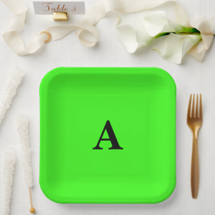 Assiettes En Carton Monogramme vert néon blanc initial Cute personnali