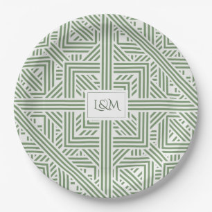 Assiettes En Carton Monogramme vert Safari