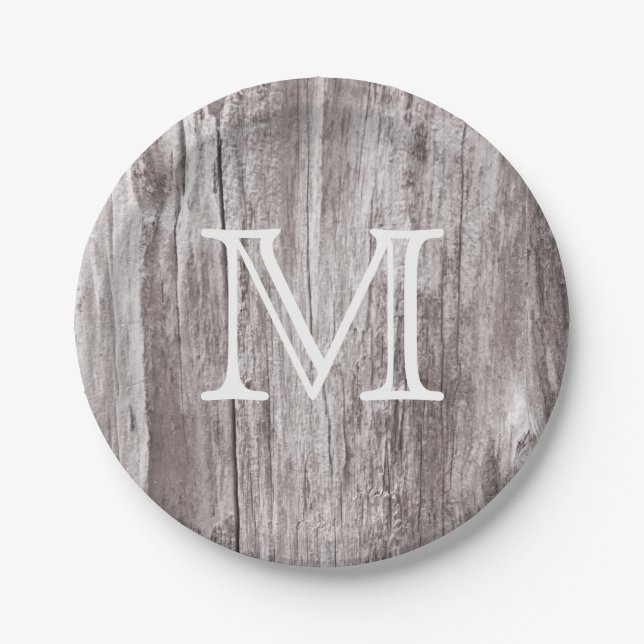 Assiettes En Carton Monogramme Vintage Arrière - plan bois ancien (Devant)