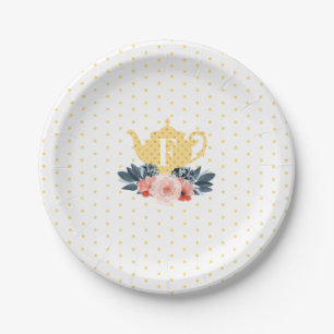 Assiettes En Carton Monogramme vintage floral jaune de thé de point d