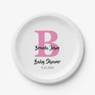 Assiettes En Carton Monogrammes Baby shower rose blanc mignonne Élégan