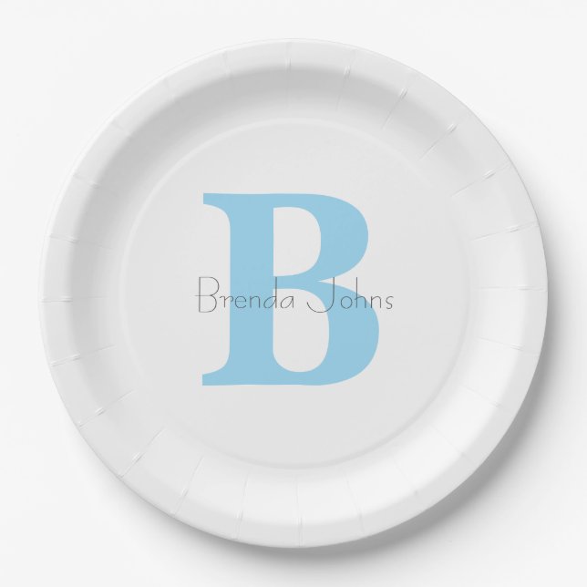 Assiettes En Carton Monogrammes Bleu Baby showers d'anniversaire Nom p (Devant)
