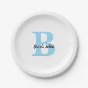 Assiettes En Carton Monogrammes Bleu Baby Showers Mariage Anniversaire