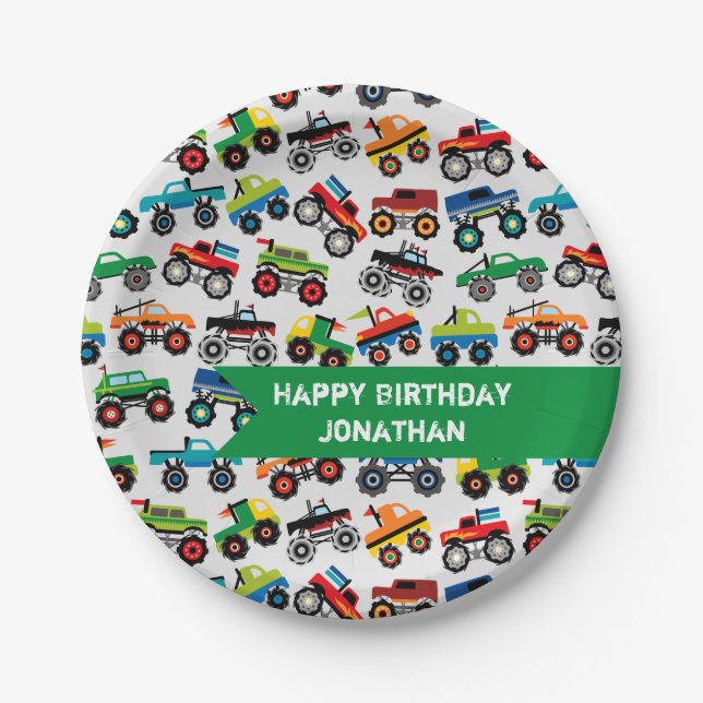 Assiettes En Carton Monster Truck Anniversaire Personnalisé (Devant)
