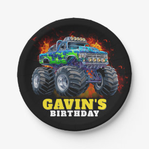 Assiettes En Carton Monster Truck Personnalisé Anniversaire Fête