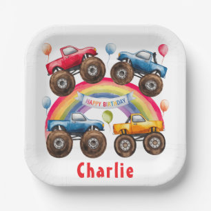 Assiettes En Carton Monster Truck Rainbow Boy Anniversaire Bash