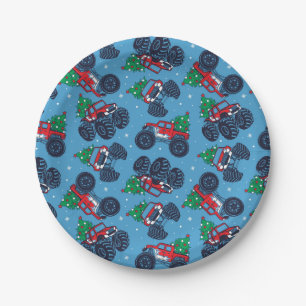 Assiettes En Carton Monster Trucks et Motif des arbres de Noël