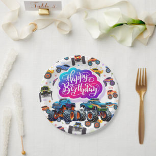 Assiettes En Carton Monster Trucks Joyeux anniversaire