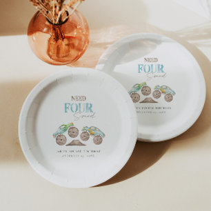 Assiettes En Carton Monster Trucks Vert Bleu Plaques de papier d'anniv