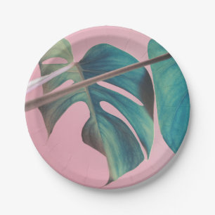 Assiettes En Carton Monstera sur le rose
