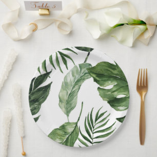 Assiettes En Carton Monstera Tropical plage d'été mariage élégant
