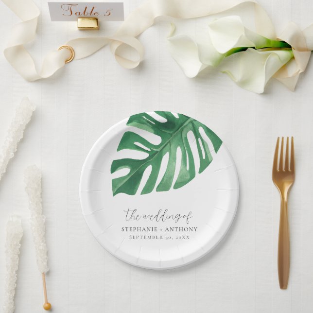 Assiettes En Carton Monstère tropicale verte Feuille Mariage d'été (Mariage)
