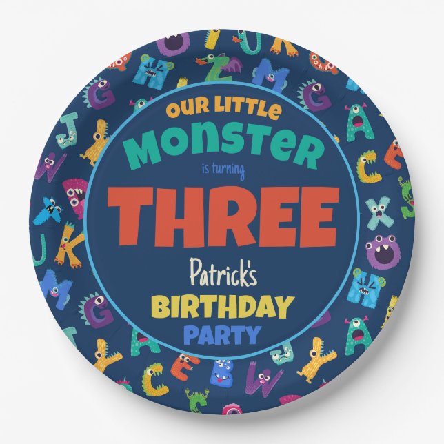 Assiettes En Carton Monstres Alphabet Anniversaire Petit Monstre Ajout (Devant)