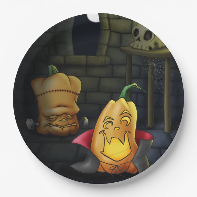 Assiettes En Carton Monstres citrouilles Plaque papier Halloween/Anniv (Devant)