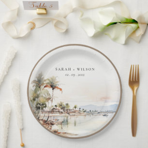 Assiettes En Carton Montego Bay Jamaïque Mariage de paysage aquarelle