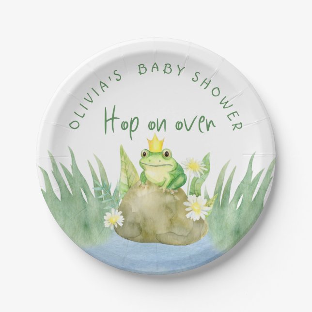 Assiettes En Carton Monter sur l'aquarelle Princess Frog Baby shower (Devant)