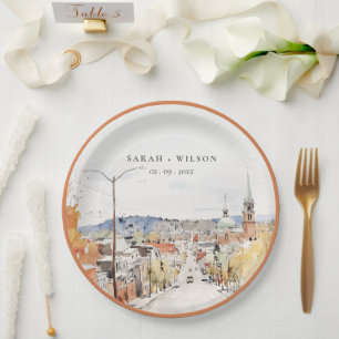 Assiettes En Carton Montpelier City Scape Vermont Watercolor Mariage