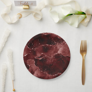Assiettes En Carton Moody Agate   Henné sang rouge grenat bijou ton