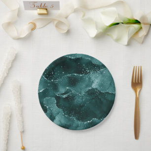 Assiettes En Carton Moody Agate   Turquoise Vert Malachite Riche Joyau