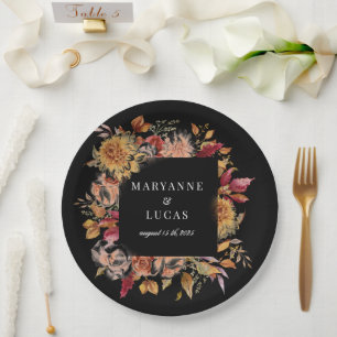 Assiettes En Carton Moody Autumn Floral Monogramme