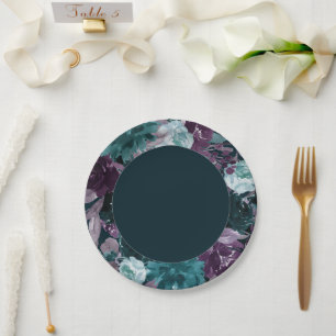 Assiettes En Carton Moody Boho Couronne florale Turquoise et violett