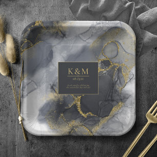 Assiettes En Carton Moody Ink Charcoal Gold Abstrait ID988