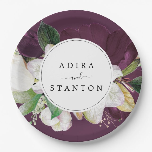 Assiettes En Carton Moody Purple Blooms | Plum Mariage Cake (Devant)