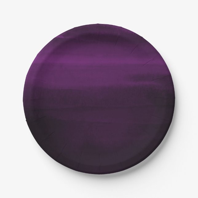 Assiettes En Carton Moody Purple Plum Moderne Aquarelle Chic Élégant (Devant)