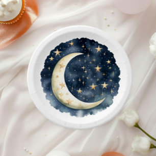 Assiettes En Carton Moon Stars Espace Sexe Baby shower neutre