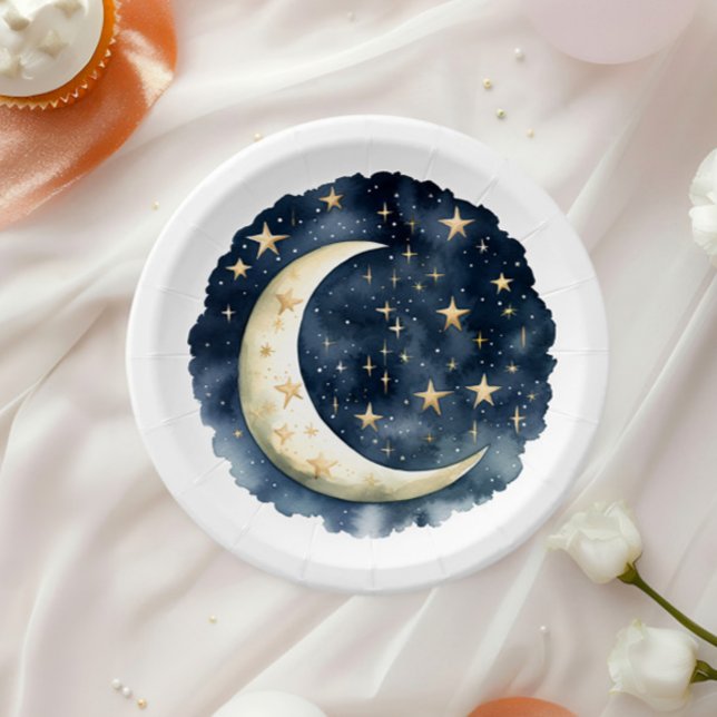 Assiettes En Carton Moon Stars Espace Sexe Baby shower neutre (Créateur téléchargé)