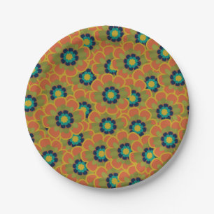 Assiettes En Carton Morelia Retro Vintage motif floral brûlé orange