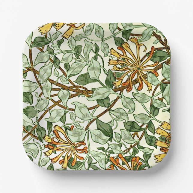 Assiettes En Carton Morris - Honeysuckie vert et or (Recto)