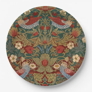 Assiettes En Carton Morris Strawberry Thief Vert sarcelle Rouge Floral
