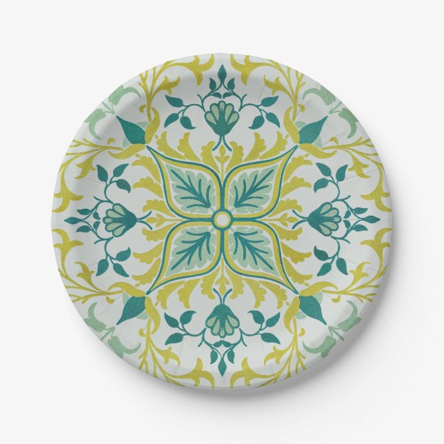 Assiettes En Carton Morris Vin jaune Turquoise & Motif Fleur (Devant)
